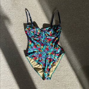Floral One Piece Bathing Suit with underwire cups, deadstock American Apparel